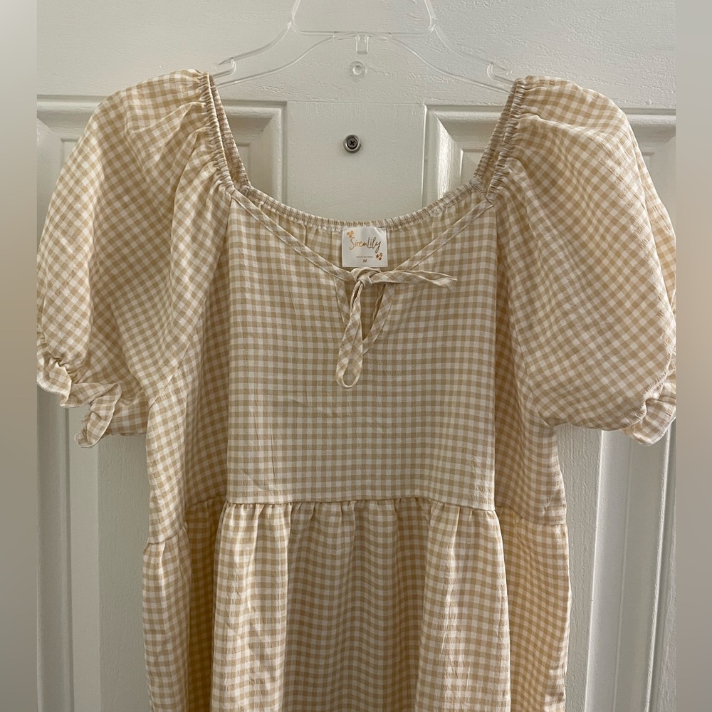 Sirenlily Summer Dress/Medium/Beige & White